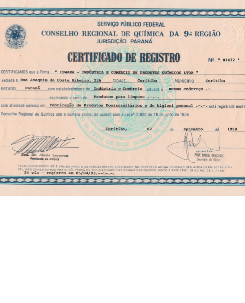 Certificado do Conselho Regional de Química