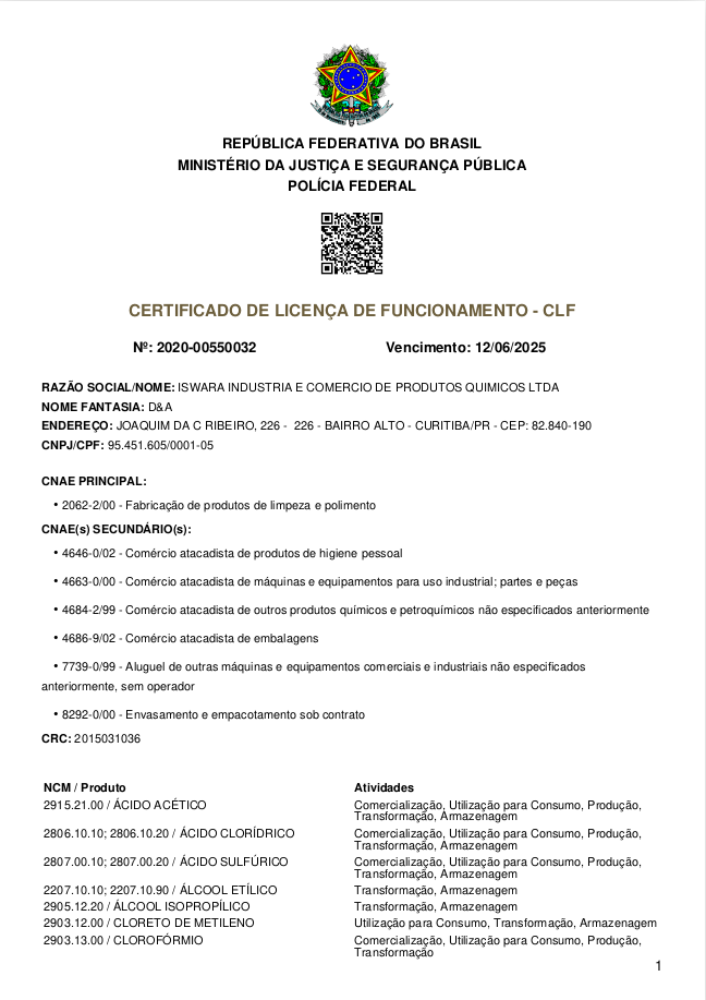 Certificado de Funcionamento da Polícia Federal